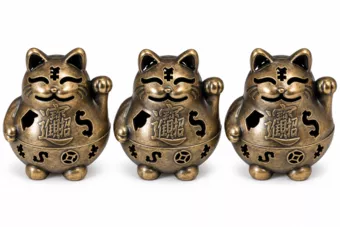 Queimador de incenso Maneki-neko bronze 4,9 cm – Lote de 3