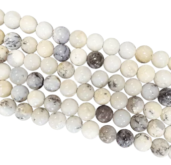 Contas de Opala Dendrita A de 8 mm em um fio de 40 cm.