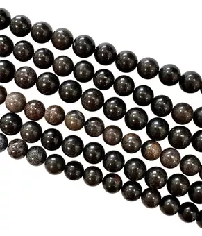 Contas Redondas de Opala Negra em Fio AB 8-9 mm