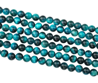 Fio de Contas Redondas Olho de Tigre Tingido Azul A 6 mm