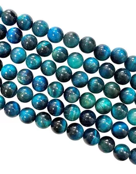 Fio de Contas Redondas de Olho de Tigre Tingido Azul A 8mm