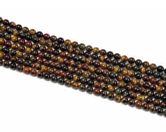 Contas Redondas de Olho de Tigre Multicolor em Fio A 6 mm