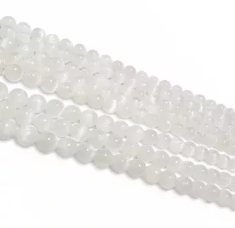 Contas Redondas de Selenita Olho de Gato em Fio A 6 mm