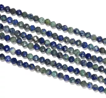 Fio de Contas Facetadas de Azurita e Malaquita Estabilizada A 3mm