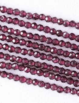 Fio de Contas Redondas Facetadas de Granada Vermelha AA 3 mm