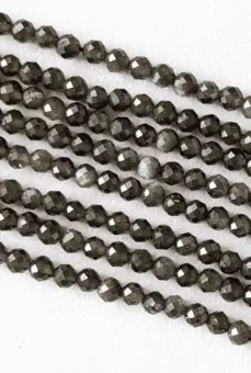 Fio de Contas Redondas Facetadas de Obsidiana Dourada Preta AA 3-4 mm