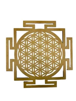 Placa de madeira Flor da Vida Sri Yantra 15cm