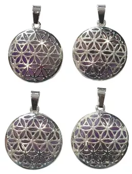 Pendente em metal Flor de Vida Ametista A 25mm x4