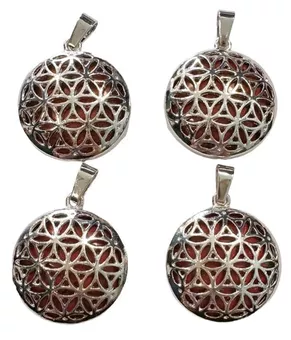 Pendente de metal Fleur de Vie Jaspe Vermelho 25mm x4