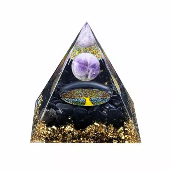 Pirâmide de Ametista Orgonite e Obsidiana Negra Árvore da Vida