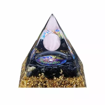 Pirâmide de Orgonite Quartzo Rosa e Obsidiana Negra Árvore da Vida