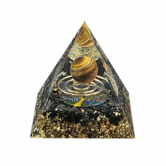 Pirâmide Orgonite Olho de Tigre e Obsidiana Negra Árvore da Vida e Espiral