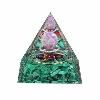 Pirâmide de Ametista Orgonite com Malaquite de Metatron