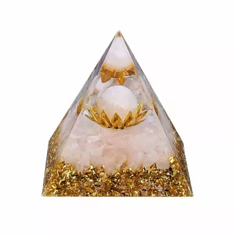 Pirâmide de orgonite, quartzo rosa, lótus