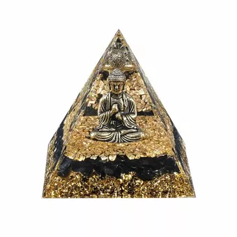 Pirâmide de Buda em Orgonite + Obsidiana Negra