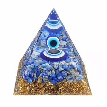 Pirâmide de Olho Grego em Orgonite e Lápis-lazúli de 8cm