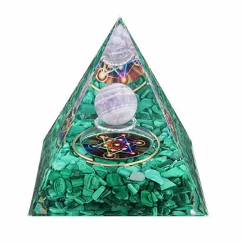 Pirâmide de Orgonite Metatron de Ametista e Malaquita 8cm