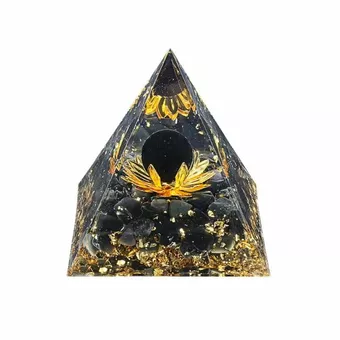 Pirâmide de Orgonite Obsidiana Negra Lótus 8cm