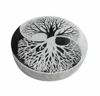 Placa Yin Yang Árvore da Vida Preto e Branco em Selenita 8cm