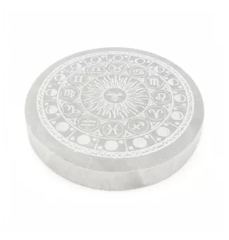 Placa Circular em Selenite Roda do Zodíaco 12cm 350g