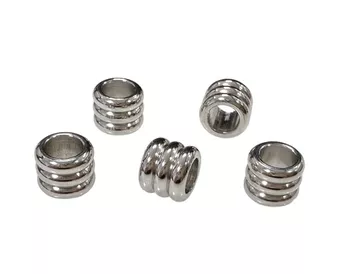 Missangas Cilindro ondulado intercalar Aço inoxidável Prata 8mm x50