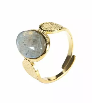 Anel Labradorita A Oval em Aço Inoxidável Dourado