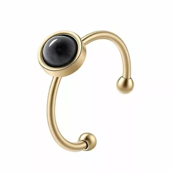 Anel Larvikite – Aço inoxidável banhado a ouro