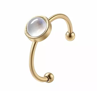 Anel de Pedra da Lua Branca – Aço inoxidável banhado a ouro