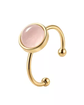 Anel Ajustável em Aço Inoxidável Dourado com Quartzo Rosa AB 8mm