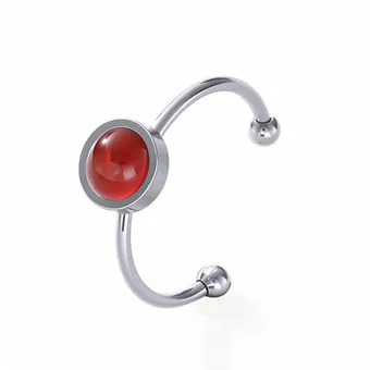 Anel Ajustável em Aço Inoxidável Prateado com Ágata Vermelha AA 6mm