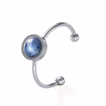 Anel Ajustável em Aço Inoxidável Prateado com Cianita Azul A 6mm