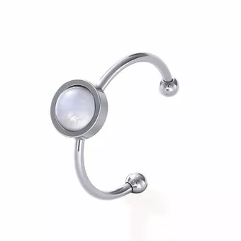 Anel de Pedra da Lua Branca – Aço Inoxidável Prateado
