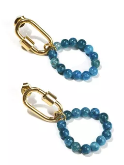 Brincos em aço inoxidável com apatite azul 3,8 cm dourados