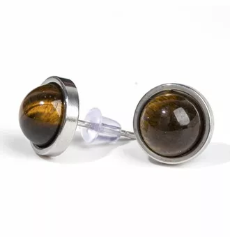 Brincos redondos em aço inoxidável Olho de tigre A pino 10mm
