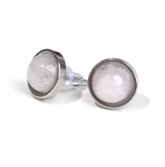 Brincos Redondos de Quartzo Rosa A Tipo Stud 10 mm