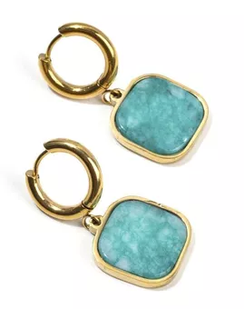 Brincos de ouro quadrados em aço inoxidável Amazonite A 35mm
