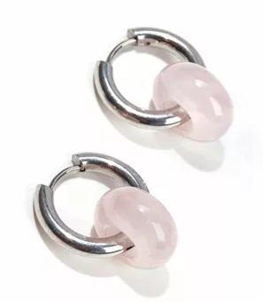Brincos Hope de Prata em Aço Inoxidável Quartzo Rosa A 18mm