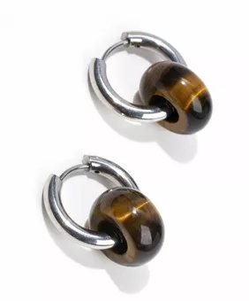 Brincos de prata Hope em aço inoxidável Olho de tigre A 18mm