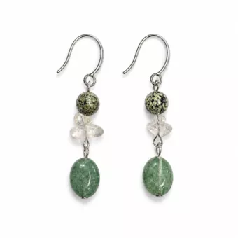 Brincos – Jaspe Zebra Verde, Cristal de Rocha e Aventurina Verde