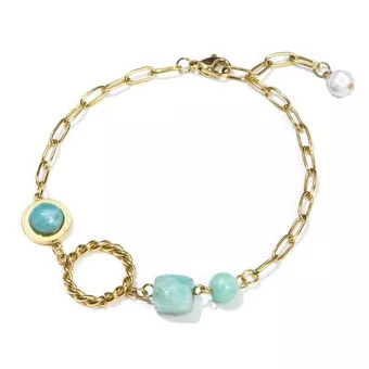 Pulseira de lascas de Amazonita A em aço inoxidável 23cm