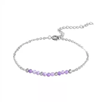 Pulseira de Ametista Facetada – Aço Inoxidável Prateado