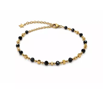 Pulseira Energia em Espinélio Negro A – Contas Douradas