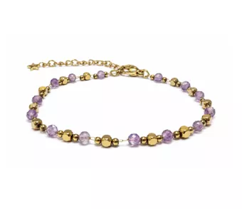 Pulseira Energia em Ametista A – Contas Douradas