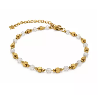 Pulseira Energia em Cristal de Rocha AA – Contas Douradas
