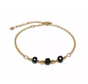 Pulseira da Sorte em Turmalina Negra A – Contas Quadradas Facetadas