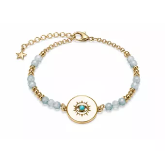 Pulseira de Proteção em Água-Marinha AA – Medalhão Olho Protetor