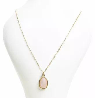 Colar de Aço Inoxidável Dourado com Pendente Geométrico de Quartzo Rosa AA 15mm