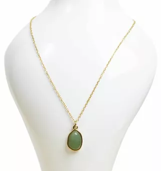 Colar de Aço Inoxidável Dourado com Pendente Geométrico de Aventurina Verde A 15mm