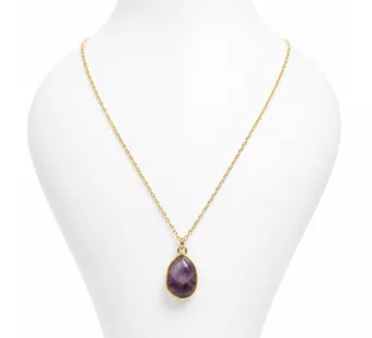Colar de Aço Inoxidável Dourado com Pendente Geométrico de Ametista AA 15mm