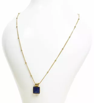Colar de corrente de aço inoxidável dourado Lapis Lazuli AA pendente quadrado